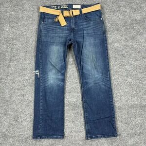 TK Axel Mens Slim Boot Jeans Size 36x32 Dark Wash Denim Stretch Belted Mid Rise